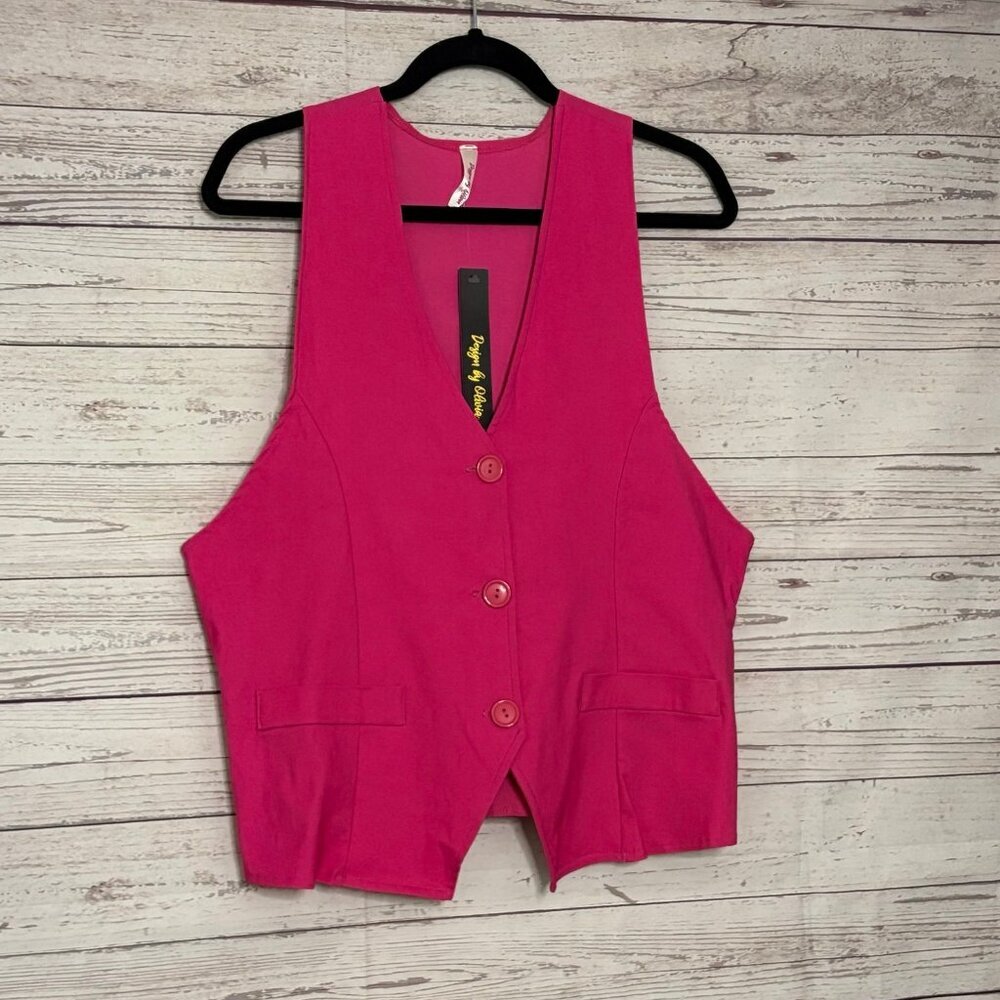 NWT‎ Designs by Olivia Pink Waistcoat Three Button Vest XL - Picture 2 of 6